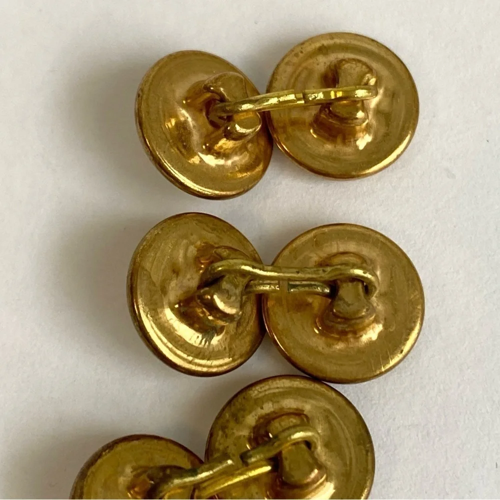 Vintage French Cufflinks Mother Of Pearl 10K Gold Moon Glow MOP 2 Pairs‎ Set